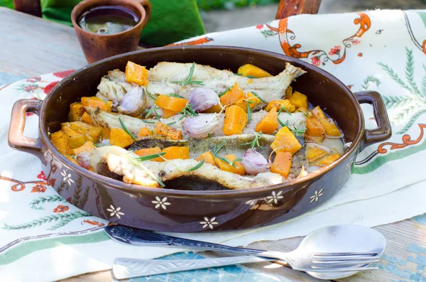 Baked fish with pumpkin — Stock Photo, Image
