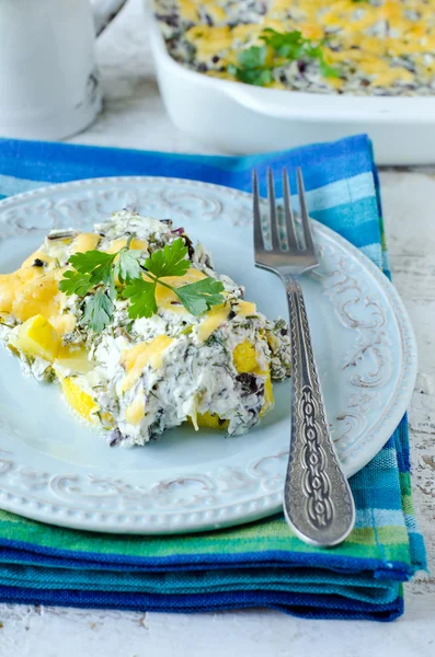 Zucchini casserole and cottage cheese — Stock Photo, Image
