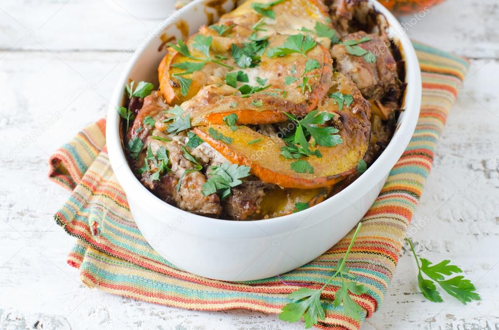 Meat baked with pumpkin