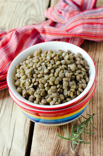 Boiled green lentils in a bowl — Stock Photo, Image