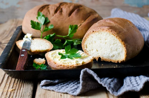 Homemade bread and butter — Stock Photo, Image