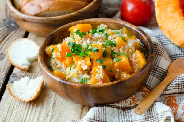 Pumpkin stew with rice and meat — Stock Image Pumpkin stew with rice and meat Royalty Free Stock Images