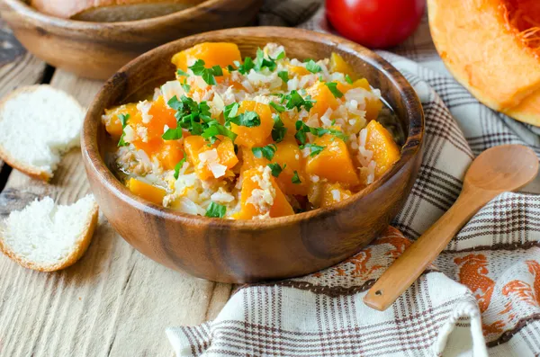 Pumpkin stew with rice and meat — Stock Image Pumpkin stew with rice and meat Stock Photo