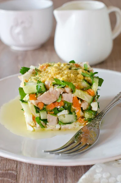 チキン、ニンジン、卵ときゅうりのサラダ — ストック写真