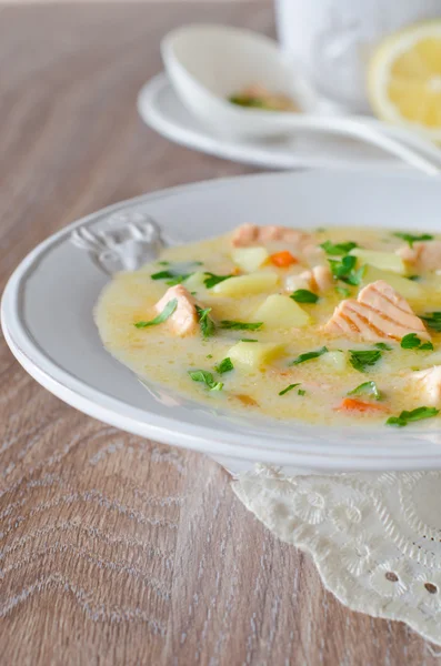 Cheese soup with salmon — Stock Photo, Image