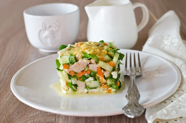 チキン、ニンジン、卵ときゅうりのサラダ — ストック写真