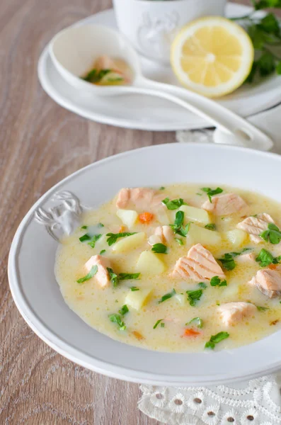 Sopa de queso con salmón —  Fotos de Stock