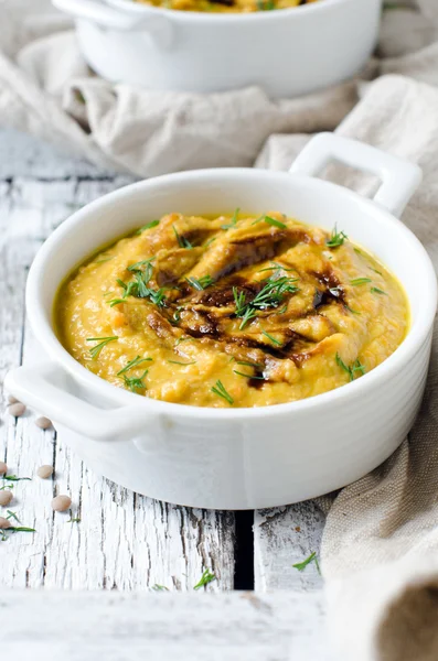 Pumpkin cream soup with lentils — Stock Photo, Image