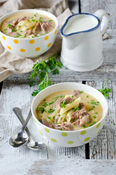 Sopa de crema de pollo con pasta —  Fotos de Stock