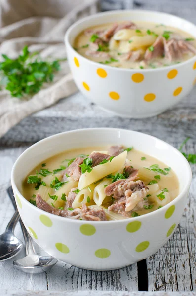 Chicken cream soup with pasta — Stock Image Chicken cream soup with pasta Royalty Free Stock Images