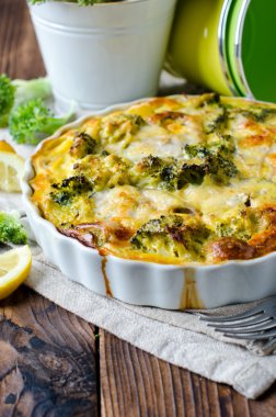 Casserole with broccoli and fish clipart