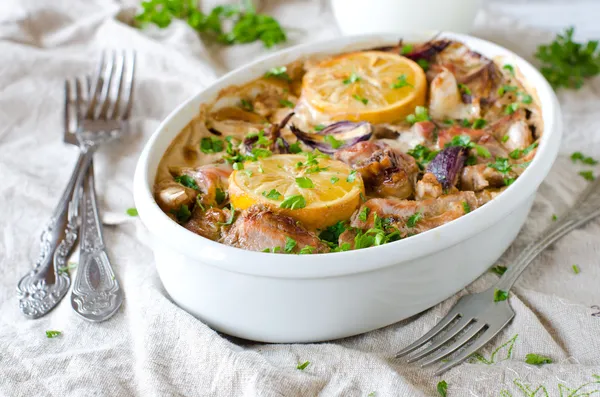 Rabbit baked with cream and lemon — Stock Photo, Image