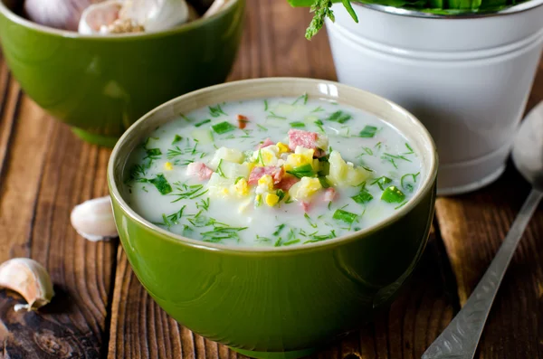 Letní studená polévka, okroshka — Stock fotografie