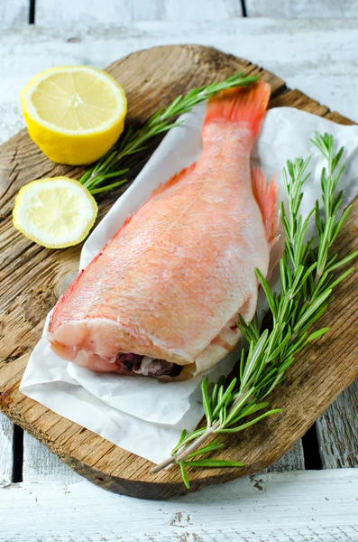 Fresh sea bass with lemon and rosemary — Stock Photo, Image