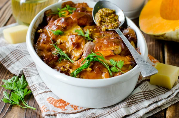 Pumpkin baked with cheese and grain mustard — Stock Image Pumpkin baked with cheese and grain mustard Royalty Free Stock Photos