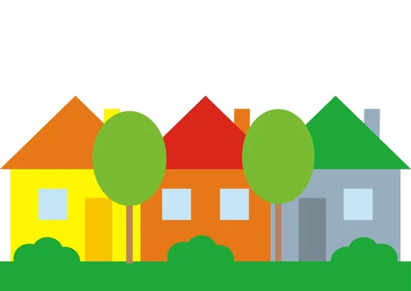 家や緑のグループ 木の茂み 概念的なベクトルイラスト — ストックベクタ