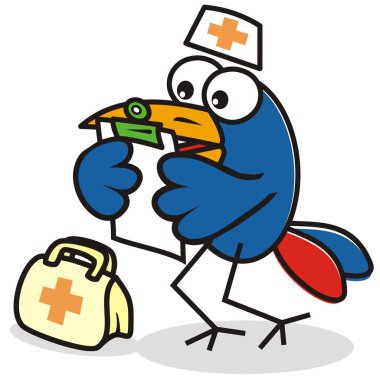 Doktor ve tıbbi kayıt, vektör renkli illüstrasyon, komik
