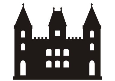 Kuleleri olan kale, vektör simgesi, beyaz arkaplanda siyah siluet