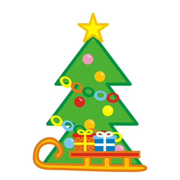 Christmas Tree Sledge Gifts Vector Illustration — Stock Vector