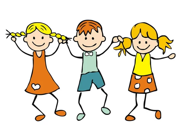 Tres Niños Bailarines Dos Niñas Niño Ilustración Vectorial — Archivo Imágenes Vectoriales