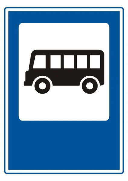 Bushaltestelle Schwarze Silhouette Auf Weißem Rahmen Auf Blauem Hintergrund Vektorsymbol — Stockvektor