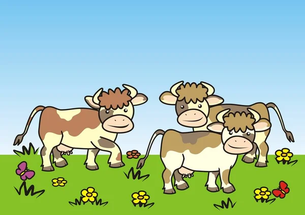 Manada Vacas Pastos Ilustración Vectorial Divertida — Vector de stock