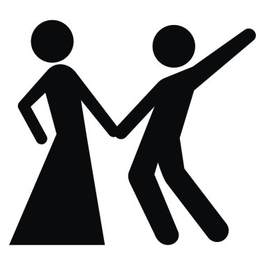 Dancing pair, vector icon for dancing party, black color on white background