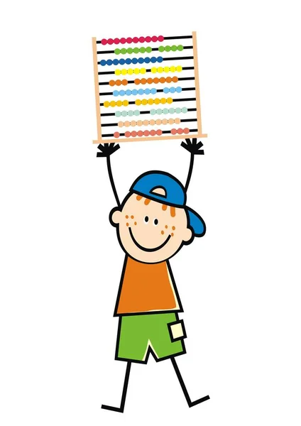 Boy Hold Abacus Ilustración Vectorial Divertida Imagen Color Sobre Fondo — Archivo Imágenes Vectoriales