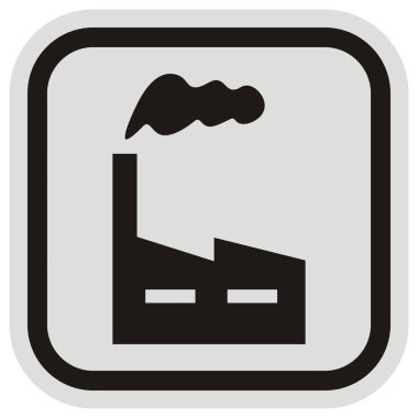 Fabrika, siyah siluet gri ve siyah çerçeve, vektör simgesi