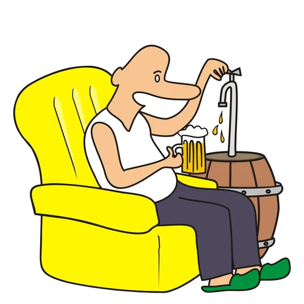 Hombre Con Barril Cerveza Vector Ilustración Humorística — Archivo Imágenes Vectoriales