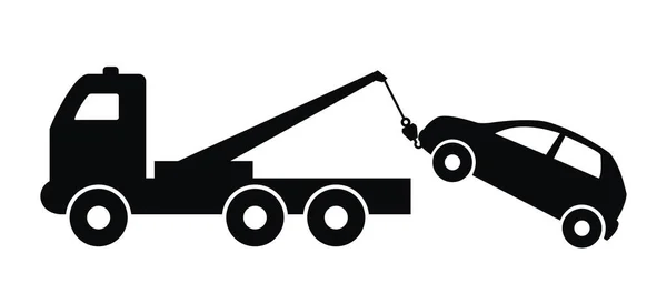 Service Remorquage Camion Avec Grue Icône Vectorielle Noire Service Remorquage — Image vectorielle