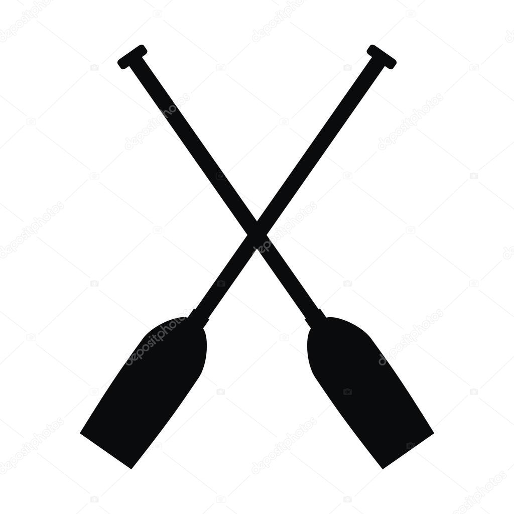 two crossed paddles, black vector icon, simple shape, eps.