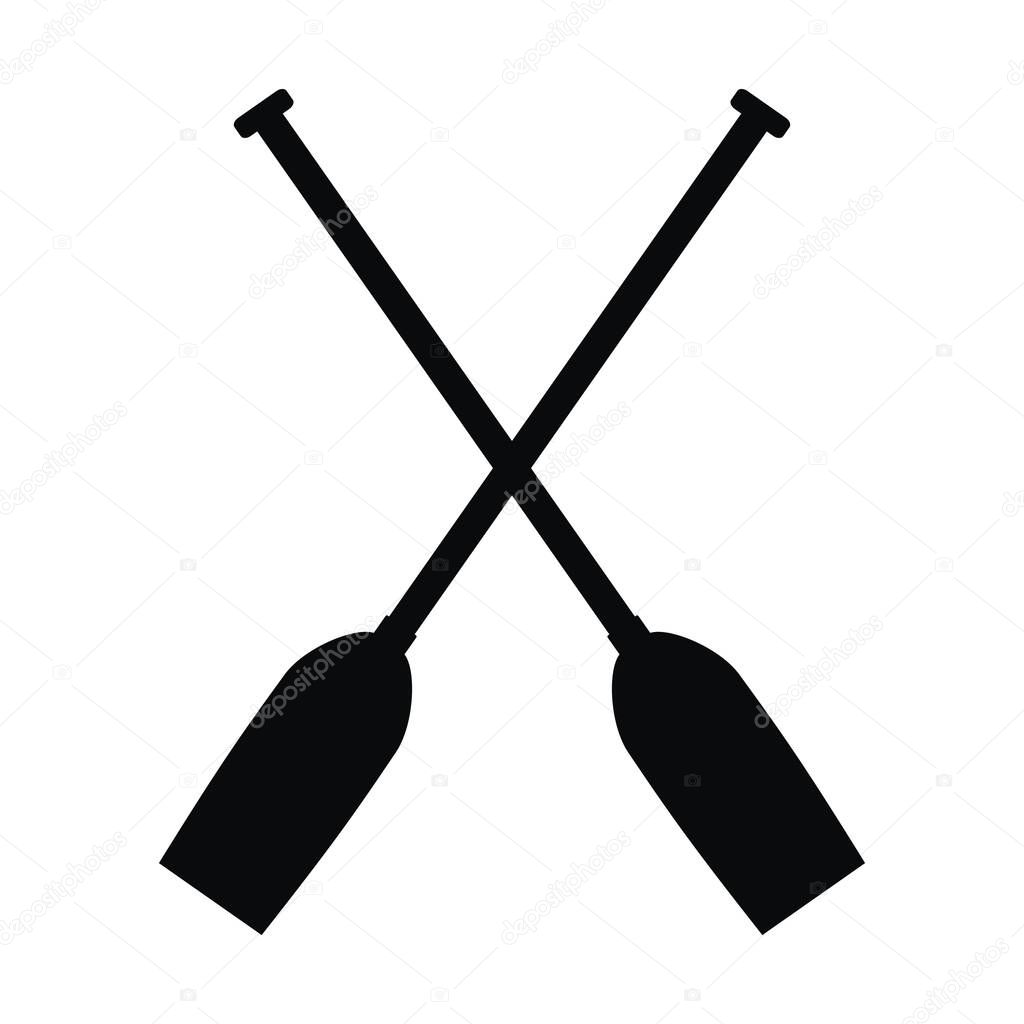 Two crossed paddles, black vector icon, simple shape, eps.