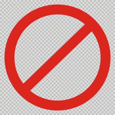 Kırmızı, şeffaf arkaplanda izole edilmiş işaret yok. Vektör boş yasağı. Dur işareti simgesi. Kırmızı uyarı izole edildi. Kırmızı, giriş işareti yok. Kırmızı sembol değil. Eps 10