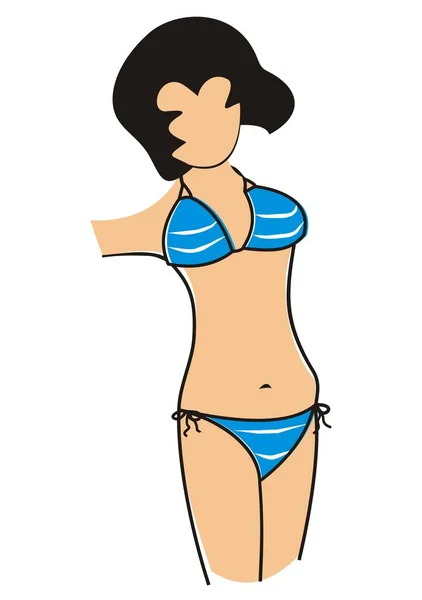 Woman Blue Bathing Suit Bikini Body Vector Illustration — Vector de stock