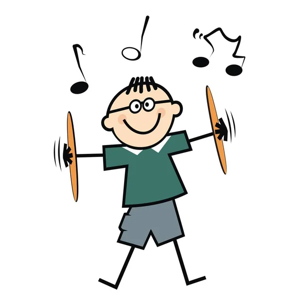 Boy Cymbals Humorous Vector Illustration White Background — 图库矢量图片