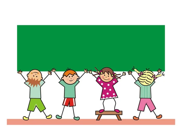 Crianças Escola Quadro Negro Verde Banner Branco Para Texto Ilustração — Vetor de Stock