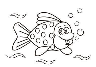 Gülümseyen balık, boyama sayfası, vektör illüstrasyonu