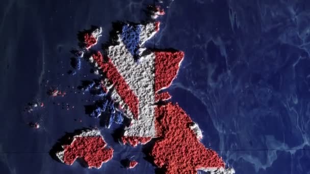 Große britische Karte und Flagge, Kunstwerk — Stockvideo