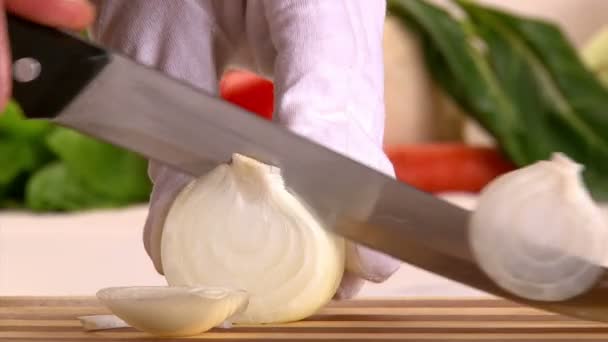 Cebolla, tomate, zanahoria, cortar — Vídeos de Stock