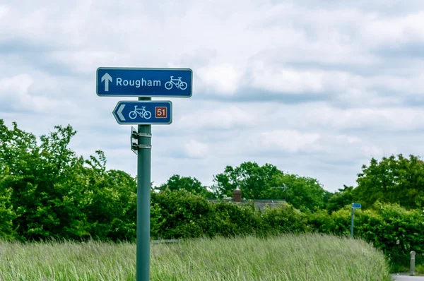 Sign post for Rougham, and cycle lane, Suffolk, Bury St Edmunds, England, UK — Stock Photo, Image