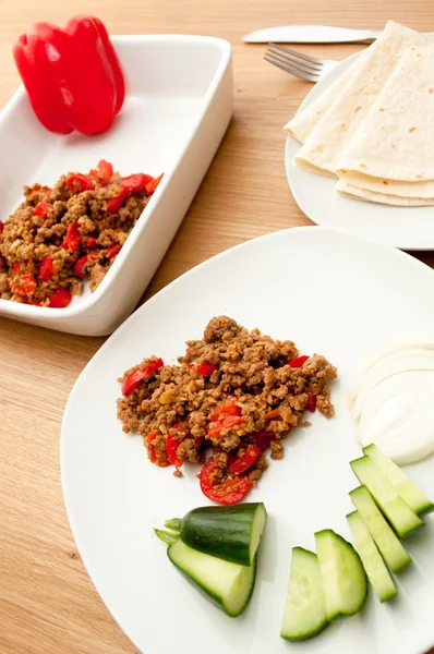 Indian cuisine pepper minced meat masala — Stock Photo, Image