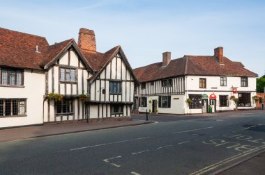 ahşap çerçeveli high street lavenham, suffolk, İngiltere