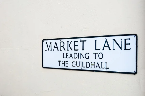 Sign for market lane, guildhall, Lavenham, UK — Stock Photo, Image
