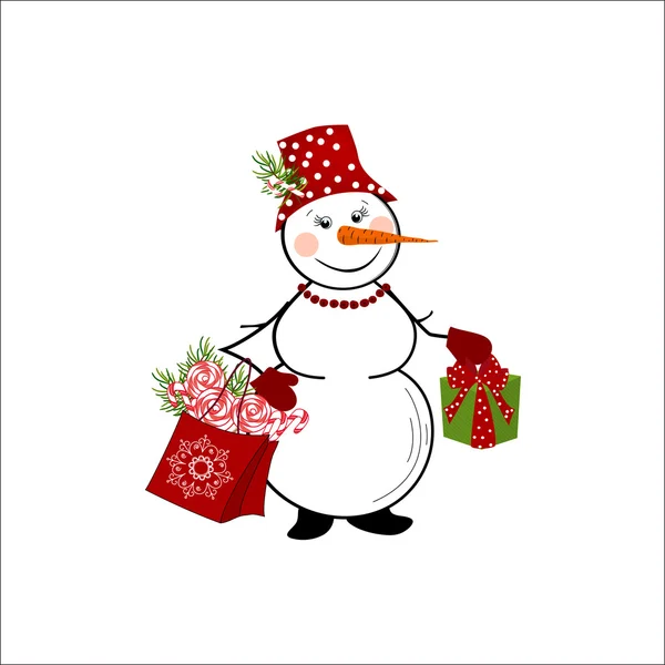 Snowman on white background — Stock Vector