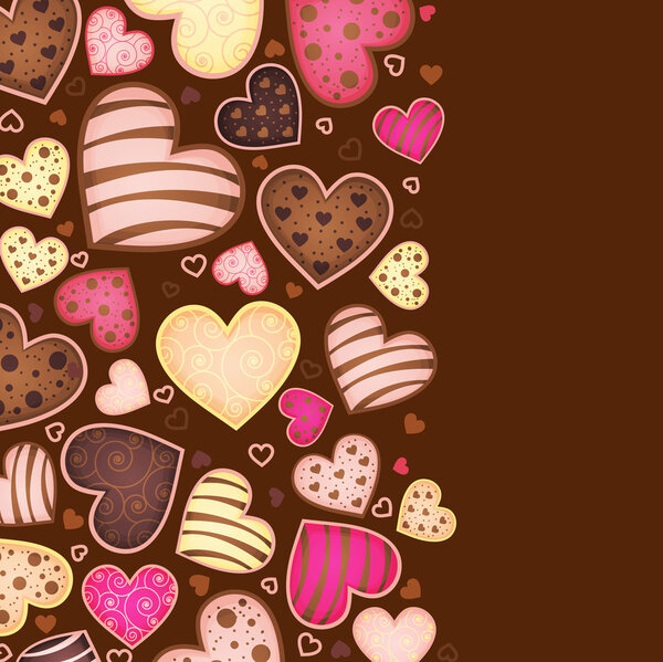 Вертикальный шоколадный фон для текста с сердцем
