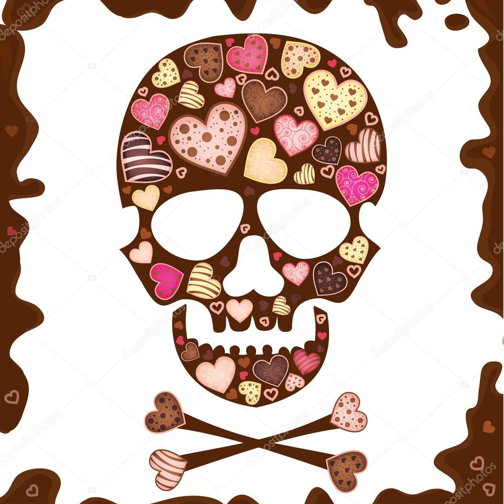 Background with skull , sweetmeat and chocolate