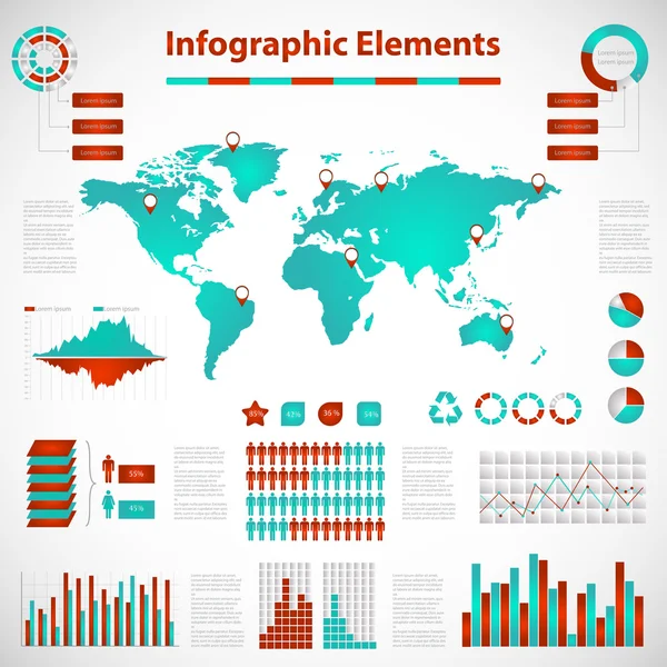 Définir les éléments d'infographie rouge-bleu — Image vectorielle