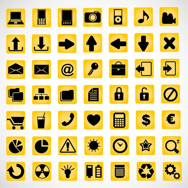 49 икон на желтом фоне — стоковый вектор