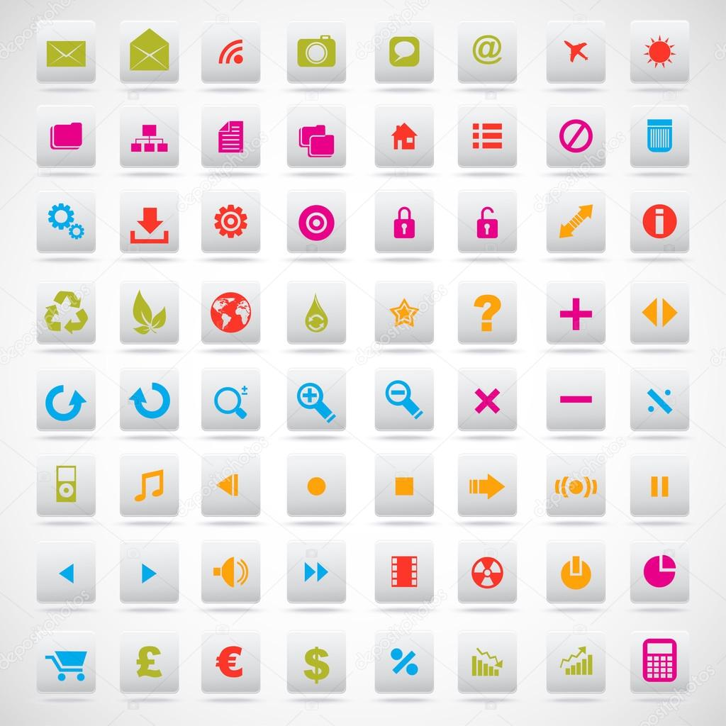 Set of icons pink, green, yellow